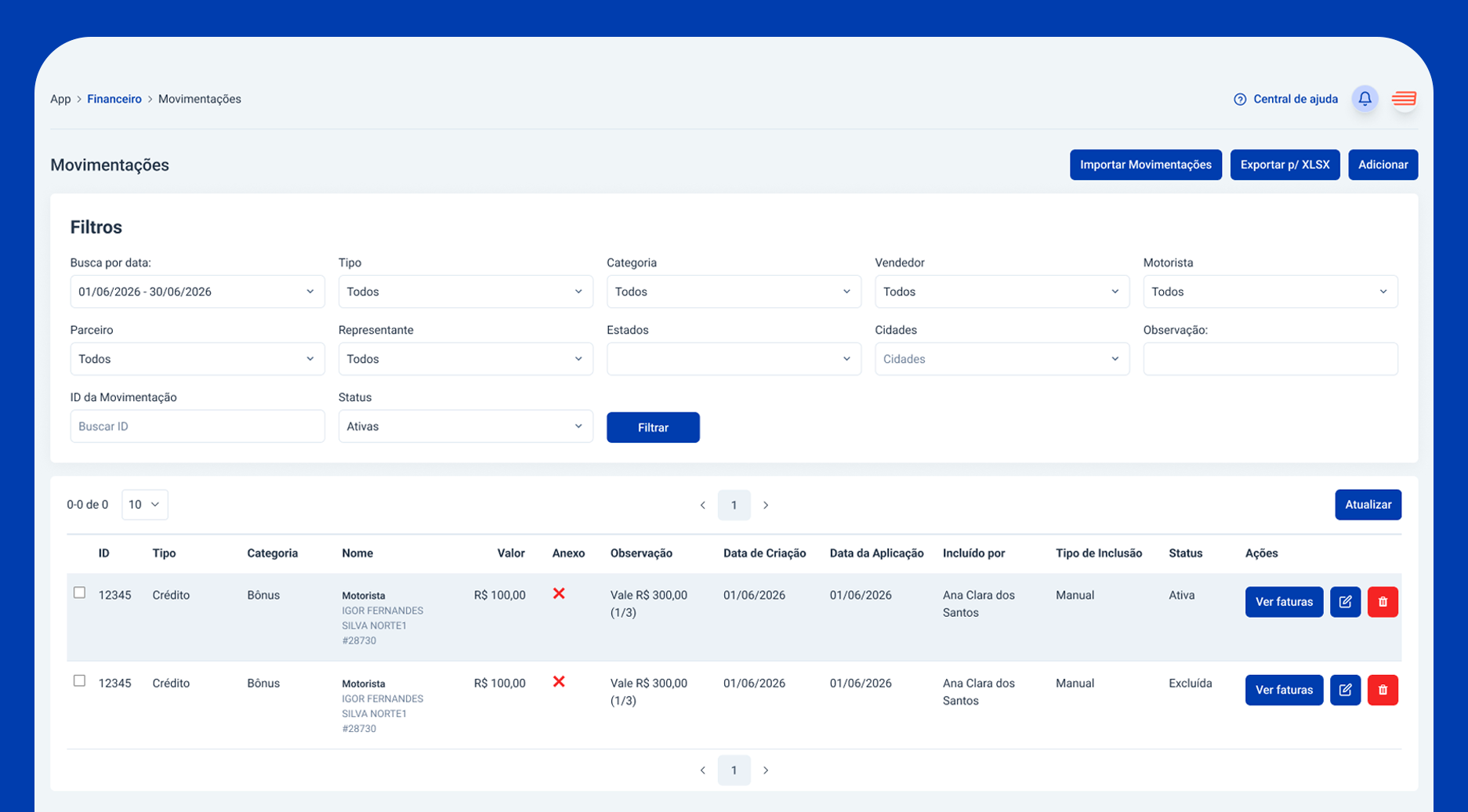 Controle Financeiro — Movimentações