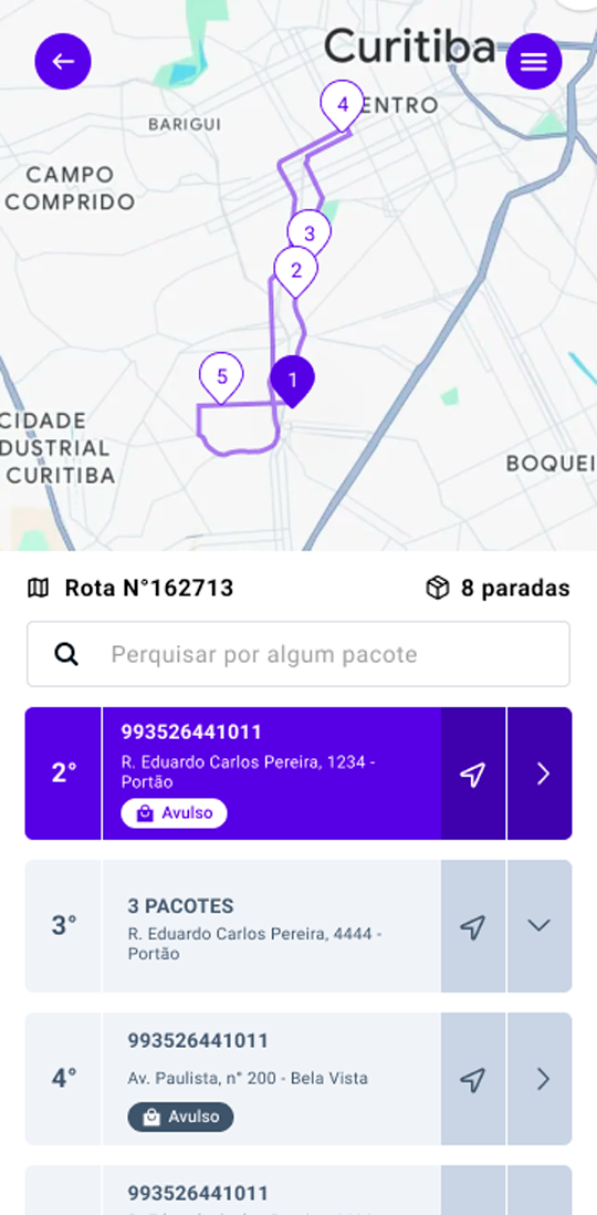 App do motorista — Roteirização