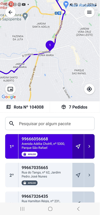 App — roteirização e rota do dia